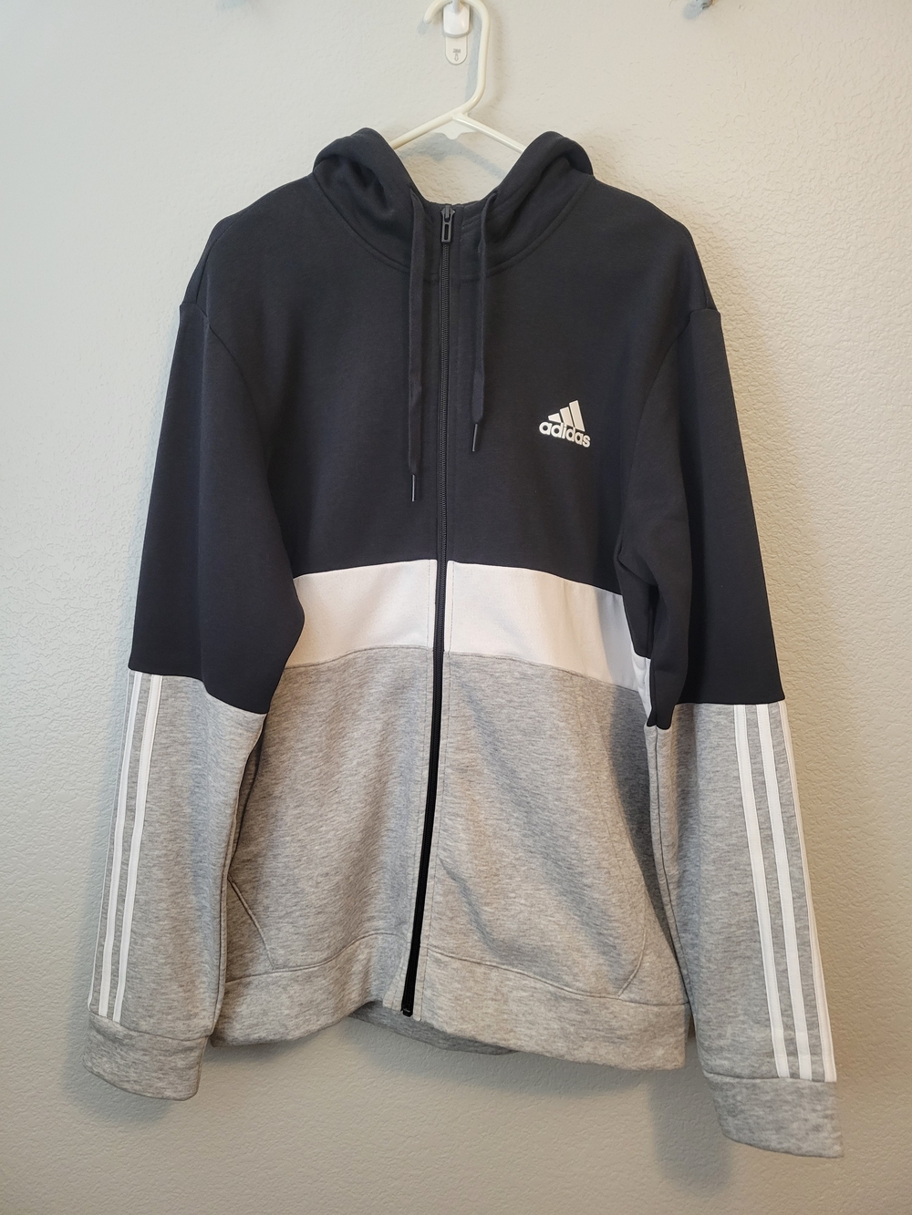 Adidas Men’s Colorblock Full-Zip Hoodie - Black/White/Gray